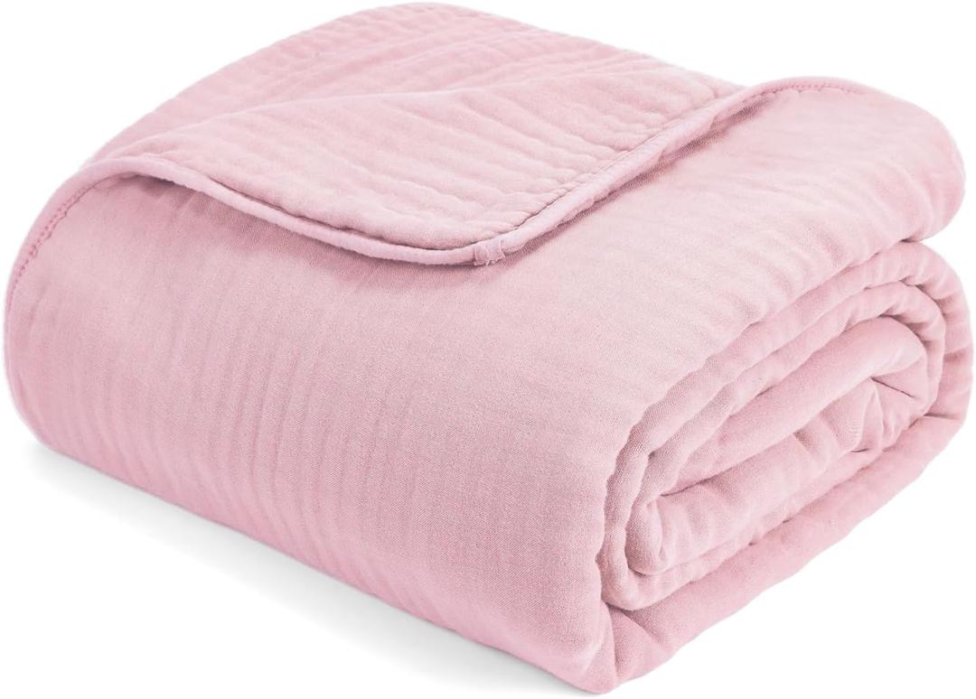 Muslin Soft Blanket Queen Bedding Sets Blankets Queen Size Cozy Fluffy Blanket (Light Pink, Queen 90 x 90 inch)