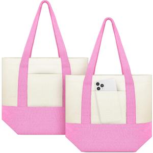 Amylove Canvas Tote Bag with Pockets Duty Canvas Sublimation Blank Small Bag Mini Reusable Tote for Crafts DIY(13" X 11", Pink, 2 Pcs)