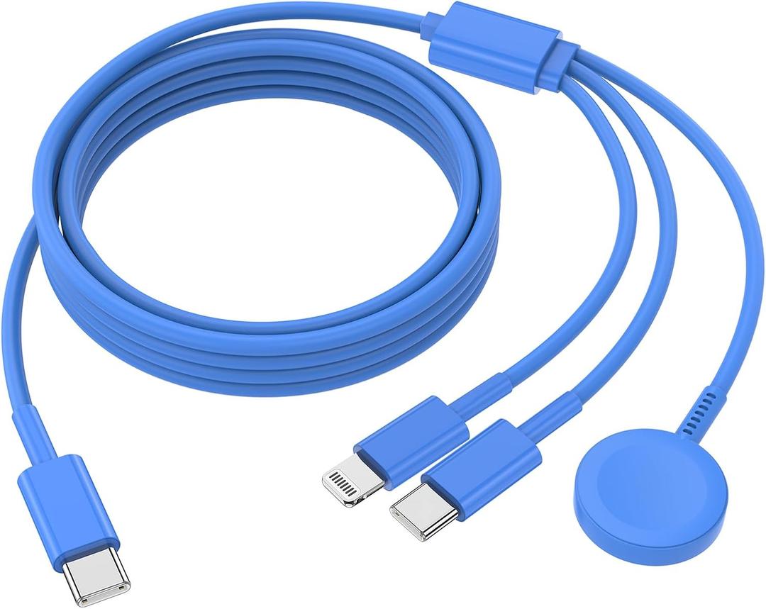 QZIIW Apple Watch Charger,Apple iWatch Magnetic Fast Charger to USB C Cable,3 in 1 Multi Charging Cable 6 FT Compatible with Watch Series Ultra 3/2/SE/11/10/9/8/7/6/5/4/3/2/1,iPhone 17/16/15/14/13/12 (Blue)