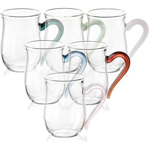 COMI Glass Coffee Cups,8oz Clear Coffee Cups Set of 6,Lightweight Glass Mugs with Colorful Handles,Heat Resistant & Explosion-Proof, Perfect for Home, Cafe, Office