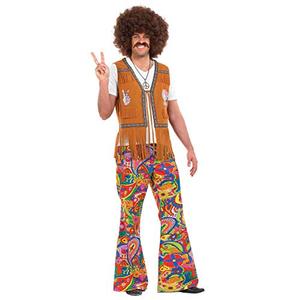 fun shack Men Bell Bottom Pants 70s Costume, Adult Hippie Outfit for Halloween, Retro Party Wear for Men, Large
