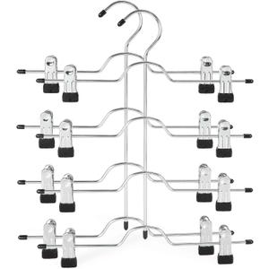 TOPIA HANGER 4 Tier Metal Skirt Hangers for Women, Pants Hanger Space Saving with Adjustable Clips, Gain 70% More Space, Non Slip Grip for Slacks, Trousers, Shorts, Jeans, Towels, Black, 2-Pack, CT20B
