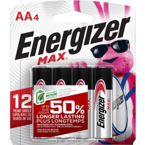Energizer AA Batteries, MAX Double AA Battery Alkaline, 4 Count
