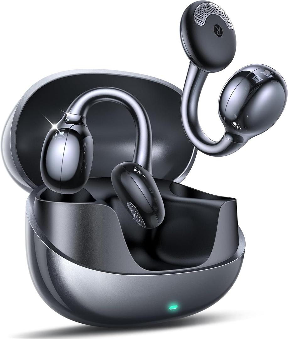 JOYROOM OE3 Clip-On Earbuds, Wireless Open Ear Earbuds Headphones with Auto L-R Recognition, Omni Tap Control, Immersive Sound, and Ultra-Light 4.9g Fit, Comfortable for Workouts and Daily UseBlack