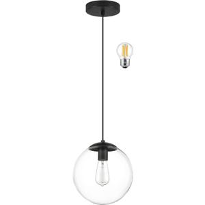 KoKo&Yukina 6-inch mini Modern Globe Pendant Light Clear Glass with Black Finish Contemporary Mid Century Adjustable Hanging Light Fixture for Living Room Bedroom Kitchen Island (Bulb Incl.), 6 inch - standard