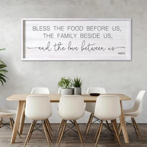 Bless the Food Before Us, the Family Beside Us, and the Love between us Framed Wall Art for Dining Room, 40''×15'' Holy Positive Religious Rustic Bible Verse for Christian God Jesus Christ Prayer