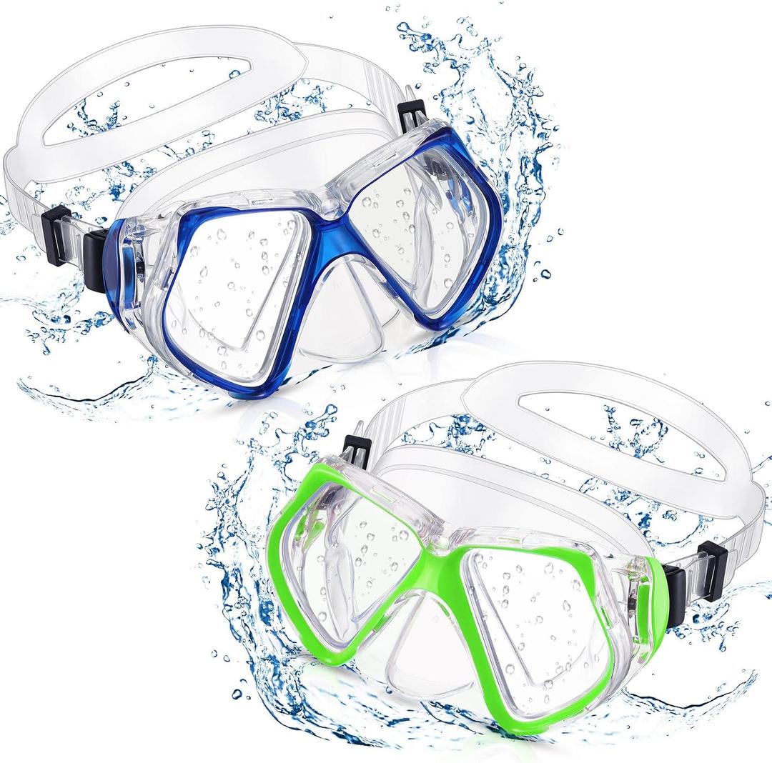 Weewooday 2 Pcs Adults Swimming Goggles with Nose Cover Antifog Clear Snorkel Diving Mask Wide View No Blurring Tempered Glass Scuba Swim Goggle for Adult Men Women Youth