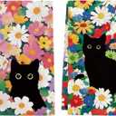 Black Cat Floral Kitchen Towels - Set of 2 Flower Cat Dish Towel for Kitchen Drying, Soft Absorbent Cute Dish Towels Cats Spring, Black Cats Flower Dishes Towel for Home Cooking Housewarming
