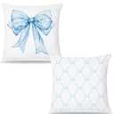 Pleonox Blue Coquette Bow Pillow Covers 18x18, Coquette Room Decor,Coquette Stuff, Girly Bedroom Decor, Bow Room Decor,Set of 2