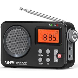 Goodes Portable AM FM Radio, Transistor Radio with Large Display, Alarm Clock, Sleep Timer and Headphone Jack, 4AA Battery Operated or Plug in Wall, for Home, Outdoor, Emergency