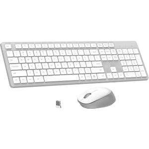 LeadsaiL K786 Wireless Keyboard and Mouse Combo, 2.4GHz Lag-Free Wireless, Full Size Ergonomic Keyboard Silent Mouse for Windows Mac PC Laptop, 12 FN Shortcuts, Long Battery Life - White and Grey