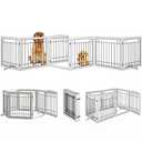 Vantas Folding Pet Gate 144" Wide, 30" Tall No-Assembly Wooden Dog Gate with Door Walk Through, Freestanding Wire Pet Puppy Safety Fence, with 2PCS Support - White