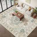 10x14 Living Room Rug - Large Washable Non Slip Vintage Rugs Low Pile Stain Resistant Distressed Carpet for Bedroom Dining Room Home Office 10'x14' Green/Beige