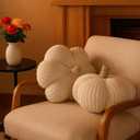 Vicenpal Knit Pumpkins Pillows Fall Thanksgiving Round Pumpkin Throw Pillows 9.84 Inch Rustic Farmhouse Grayish White Cushion for Autumn Thanksgiving Halloween Decoration for Fall Home Bed Couch Sofa