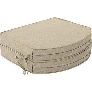 Outdoor Chair Cushions, Fade-Resistant & Water-Resistant, D Shaped Patio Furniture Seat Chair Pads Replacement with Ties, Non-Slip Bottom, Removable Cover, Set of 2, 17 x 16 Inch, Natural
