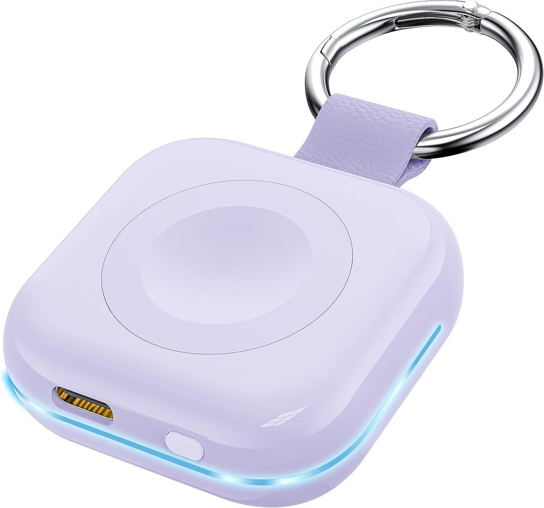 Portable Travel Charger for Apple Watch Series 8,Wireless iWatch Charger 1200mAh Power Bank with Charging Cable, Purse Keychain Smart Watch Charger for Apple Watch Series 10/9/8/7/6/SE/5/4/3/2/1/UItra (Purple)