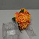 Fule Artificial Silk Rose Flower Centerpiece Arrangement in Glass Vase with LED Light for Home Wedding Decoration (Orange)