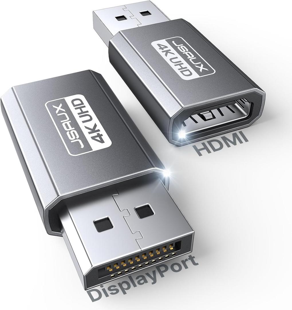 JSAUX 4K DisplayPort to HDMI Adapter 2-Pack, DP PC to HDMI Monitor Converter Video UHD 2K@120Hz,4K@30 DP to HDTV Male to Female Uni-Directional Adapter Compatible with Dell, Lenovo, HP,GPU, AMD -Grey