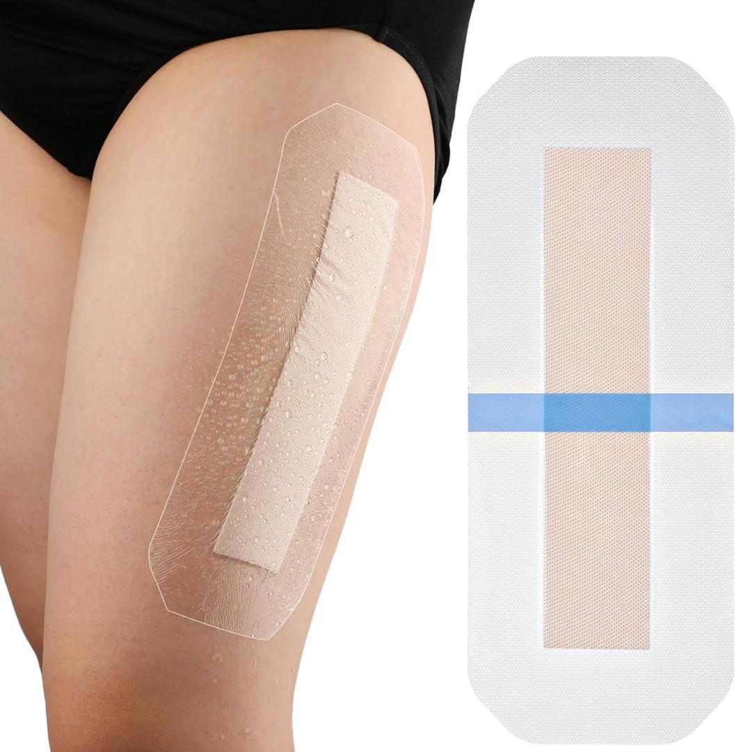 Waterproof Long Surgical Incision Bandages for Knee Replacement Surgery Silicone Adhesive Dressing with Non-Stick Pad Long Hip Wound Care Protector Shower Patches 4"x10" (Pack of 10)