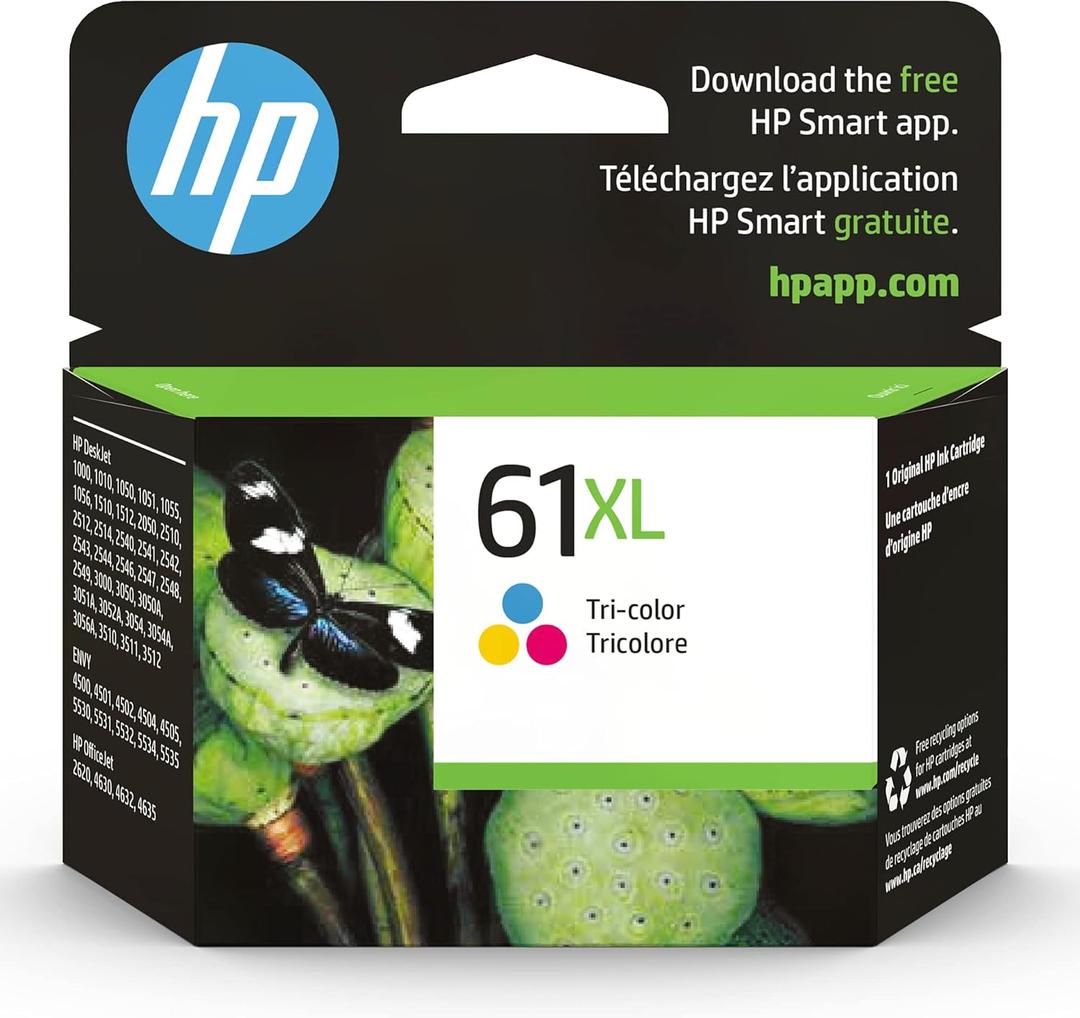 HP 61XL Tri-color High-yield Ink Cartridge | Works with Printer Series: DeskJet 1000, 1510, 2050, 2510, 2540, 3000, 3050, 3510; ENVY 4500, 5530; OfficeJet 2620, 4630 | Instant Ink Eligible | CH564WN