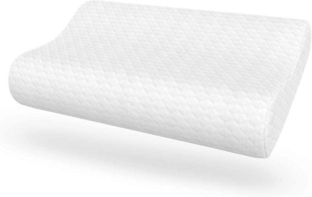 Gel Support Memory Foam Pillow, Standard Contour, Ventilated Cooling Memory Foam with Premium Polyester Cover, Side and Back Sleeper, White