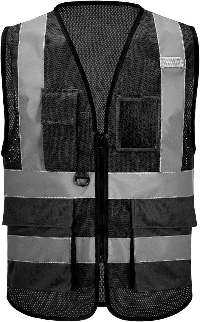 High Vis Safety Vest Reflective Strips, Multi-Pocket Design (Medium)