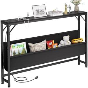 Asgolion 47.2'' Console Table with Charging Station and Storage, Entryway Table with Power Outlets and USB Ports, Behind Couch Table, for Living Room, Foyer, Entryway, Hallway, Black