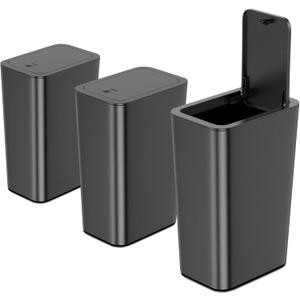 N. NETDOT 3 Pack 10 L/2.6 Gal Bathroom Trash Can with Lid, Small Kitchen Trash Bin with Press Type Lid, Black Trash Can/Slim Garbage Cans/Trash Bin/Waste Basket for Bathroom,Kitchen,Office,Bedroom