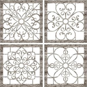 Yulejo 4 Pieces Thicken Rustic Wall Decor Farmhouse Wall Art Decor Wooden Hollow Carved Design Rustic Hanging Decoration for Living Room Bedroom Hallway Office Kitchen Decoration