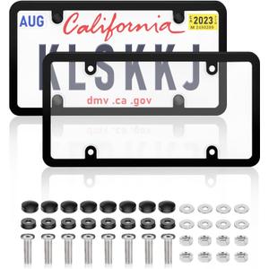 2 Pack Clear License Plate Covers and Frames, License Plate Protector Unbreakable Plastic Shields Tag Holder Fits Standard US Plates with Screws Caps