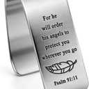 2 x Stainless Steel Car Visor Clip for He Will Order His Angels to Protect Wherever You Go Engraved Funny Religious Gifts Wherever You Go Sign for Cas Women Men Family Friend New Driver