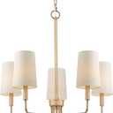 Chandelier, Muted Gold with White Fabric Shade, Farmhouse Linear Island Lighting Fixture for Kitchen, Dining Room (5-Light Muted Gold with Fabric Shades)