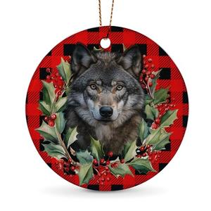 Wolf Ornaments for Christmas Tree, 1Pcs Ceramic Christmas Ornaments Red, Christmas Tree Hanging Decor 3 Pack