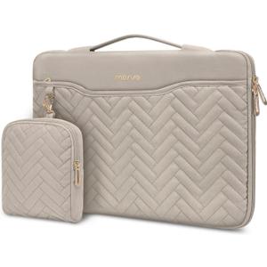 MOSISO 13.3 inch 360 Protective Laptop Case, 13-13.3 inch Laptop Sleeve Compatible with MacBook Air/Pro 13 13.6/Pro 14, HP Dell ASUS, Rectangle Quilted Bag with Handle&Pocket&Small Case, Taupe Brown