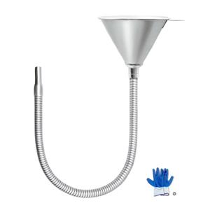 24.8" Steel Bendable Universal Spout Funnel with Filter for All Automotive Oils, Flexible Long Funnel for Transmission Fluid, Diesel Fuel and Other Liquids with Gloves