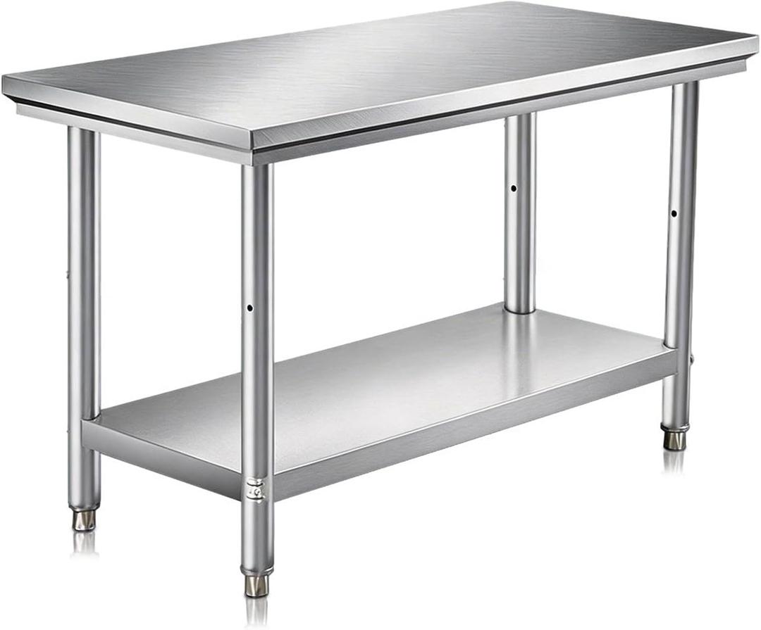 Stainless Steel Prep Table, 40 x 20 inches,Kitchen Prep Table Commercial Heavy Duty Countertop with Adjustable Under Shelf and Feet for Kitchen,Outdoor,Restaurants,Hotels,Works