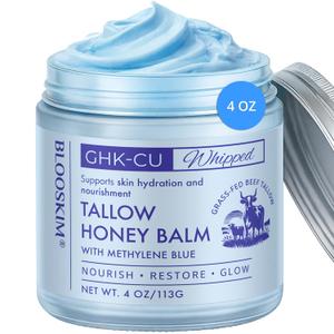 Copper Peptide GHK-Cu Beef Tallow: Grass-Fed Blue Balm for Mature Skin - Face and Body Moisturizer with Methylene Blue, Manuka Honey & Vitamin E Natural Skincare for Dry & Sensitive Skin 4 oz