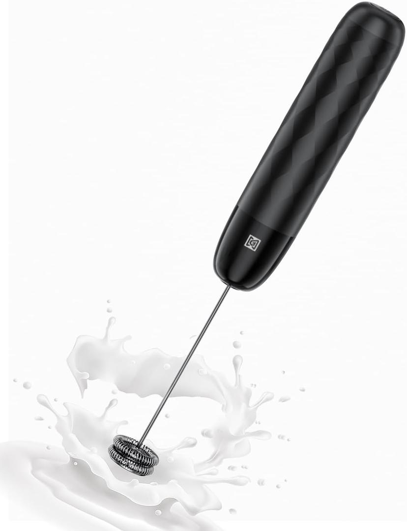 Maestri House Rechargeable Milk Frother, LunaFro Mini Handheld Electric Foam Maker Detachable Stainless Steel Whisk Drink Mixer Foamer Mini Blender for Matcha, Lattes, Cappuccino, No Stand (Black)