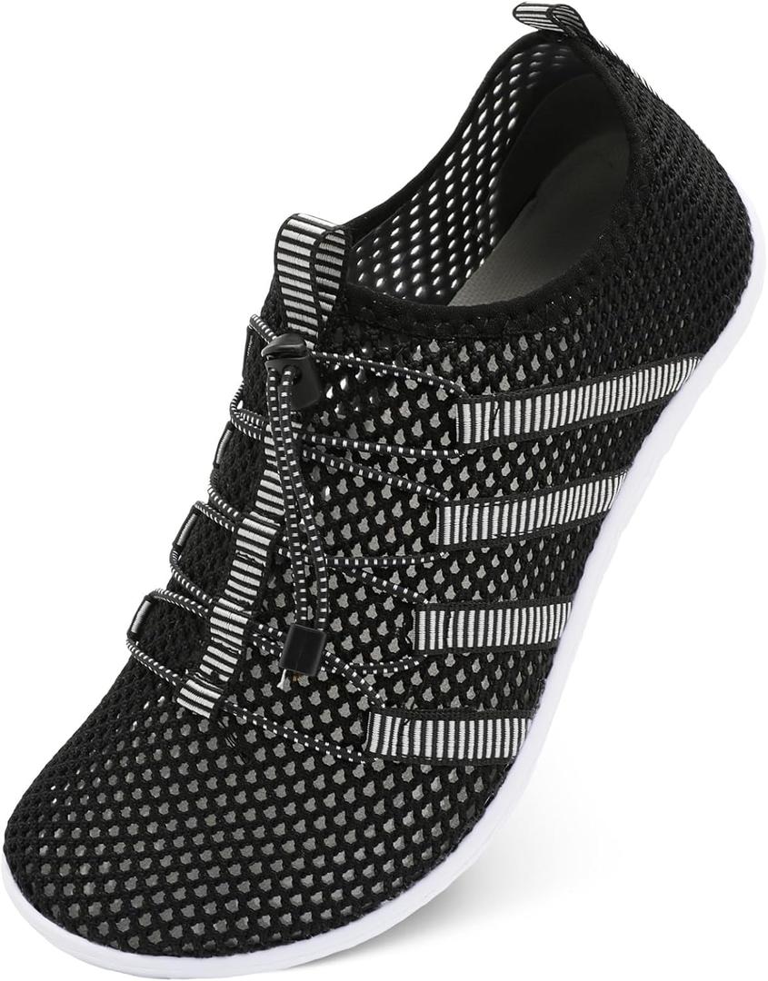 JIASUQI Athletic Hiking Beach Water Shoes Barefoot Aqua Swim Sports Walking Shoes for Women Men (11.5-12.5 Women/9.5-10.5 Men, Mesh Black)