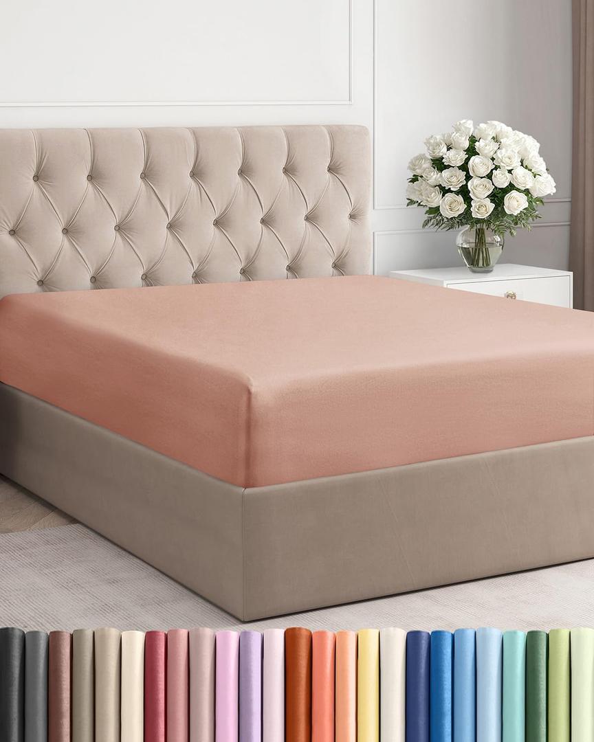 Queen Fitted Bed Sheet - Bottom Single Fitted Sheet Only - Ultra-Soft Hotel Luxury Bedding w/ 8-16 Inch Deep Pockets - Breathable, Cooling & Wrinkle Free - Easy-Care, Fade & Shrink Resistant - Mauve