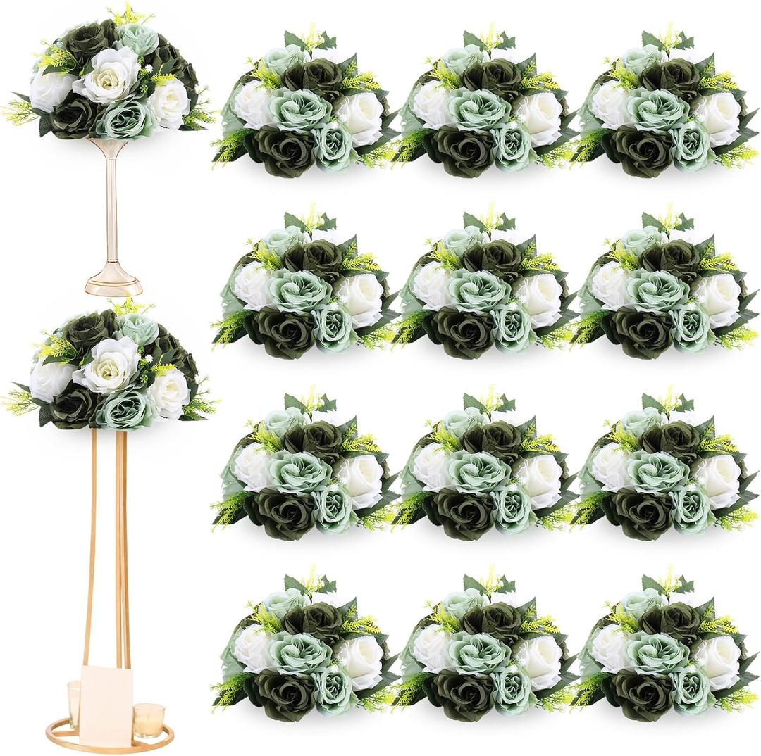 Hotop 24 Pcs Silk Rose Flower Balls,Forest Green