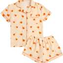 Verdusa Women's 2 Piece Pajama Sets Lightweight Fall Pajamas Cute Pj Set Button Shirt with Shorts Lounge Pjs (S)