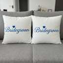 Bride and Bridegroom Pillowcases (18x18 inches, Set of 2) White and Blue Bride Pillowcases, Short Plush Soft Sofa Cushion Covers for Bedroom Living Room Sofa Home Decor for Newlyweds