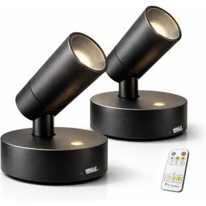 Magnetic Rechargeable Picture Light 2 Pack, Wireless Art Spotlight with Remote & Touch Control, 3 Color Temps Dimmable Wall Light, 2000mAh Battery Accent Lighting for Painting, Gallery, Display