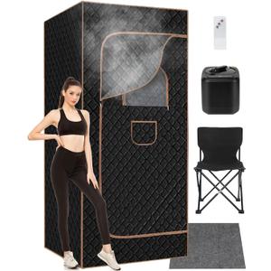 Portable Steam Sauna for Home: Full Body Sauna Box with 3L 1000W Steamer, 9Levels, Remote Control, Folding Chair, Saunas Tent for Gym, Pilates, Spa, Indoor, Outdoor, 36" x 36" x 71", Black & Brown