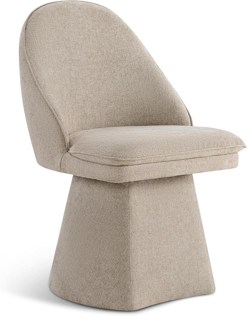 Swivel Dining Chairs Modern Desk Chair Upholstered Linen Fabric Side Chair for Kitchen Dining Room Bedroom, Khaki,1 Box (Set of 1)