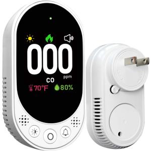 Carbon Monoxide Detector Plug in, Carbon Monoxide Detector Plug in Wall with Temp Humidity, Alarm Function with Clear LCD Display CO Detector for Home Kitchen RV Travel, 1 Pack