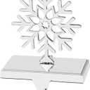 Snowflake Christmas Stocking Holder Detachable Snowflake Christmas Stocking Hanger Metal Hook Non - Slip for Fireplace Mantle Xmas Holiday Party Decorations (Silver)