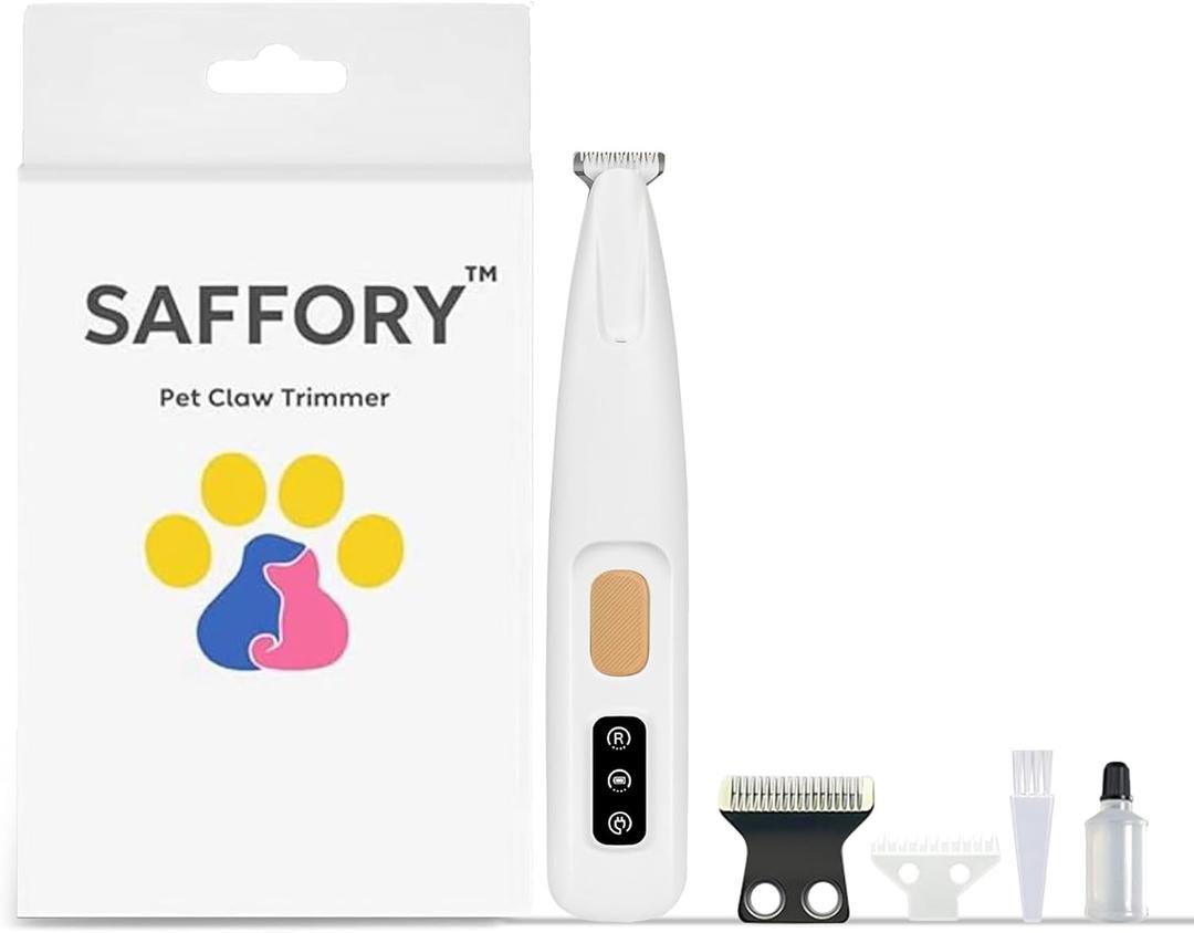 Saffory Dog Paw Trimmer, Pet Claw Trimmer with LED Light, Low Noise USB Rechargeable Pet Clipper. Suitable for Dogs and Cats, for Trimming Hair Around Paws Eyes Ears Face Buttocks. (1)
