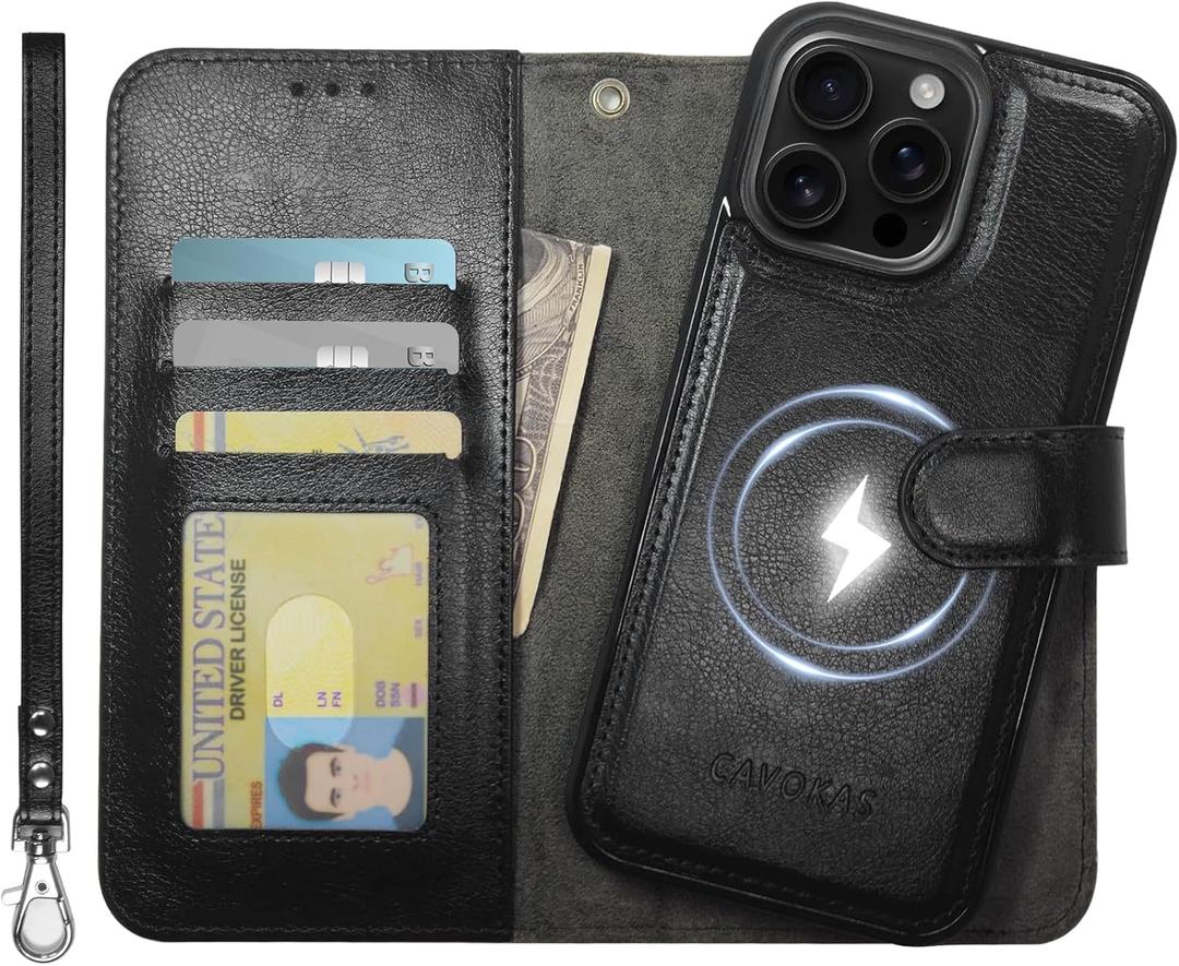 Case Wallet for iPhone 16 Pro Max Wallet Case, Detachable Leather Cover with Card Holder, Strong Magnetic Compatible with MagSafe Wireless Charging, Kickstand Shockproof Cover 6.9 inch, Black